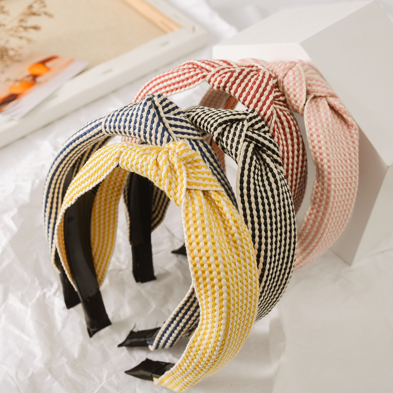 Headband Summer Knit - Szeroka opaska do włosów w szachownicę,