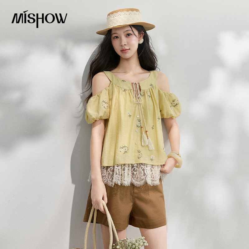 Blouse Off Shoulder - MISHOW Design Kwiatowa Haftowana Bluzka Damska