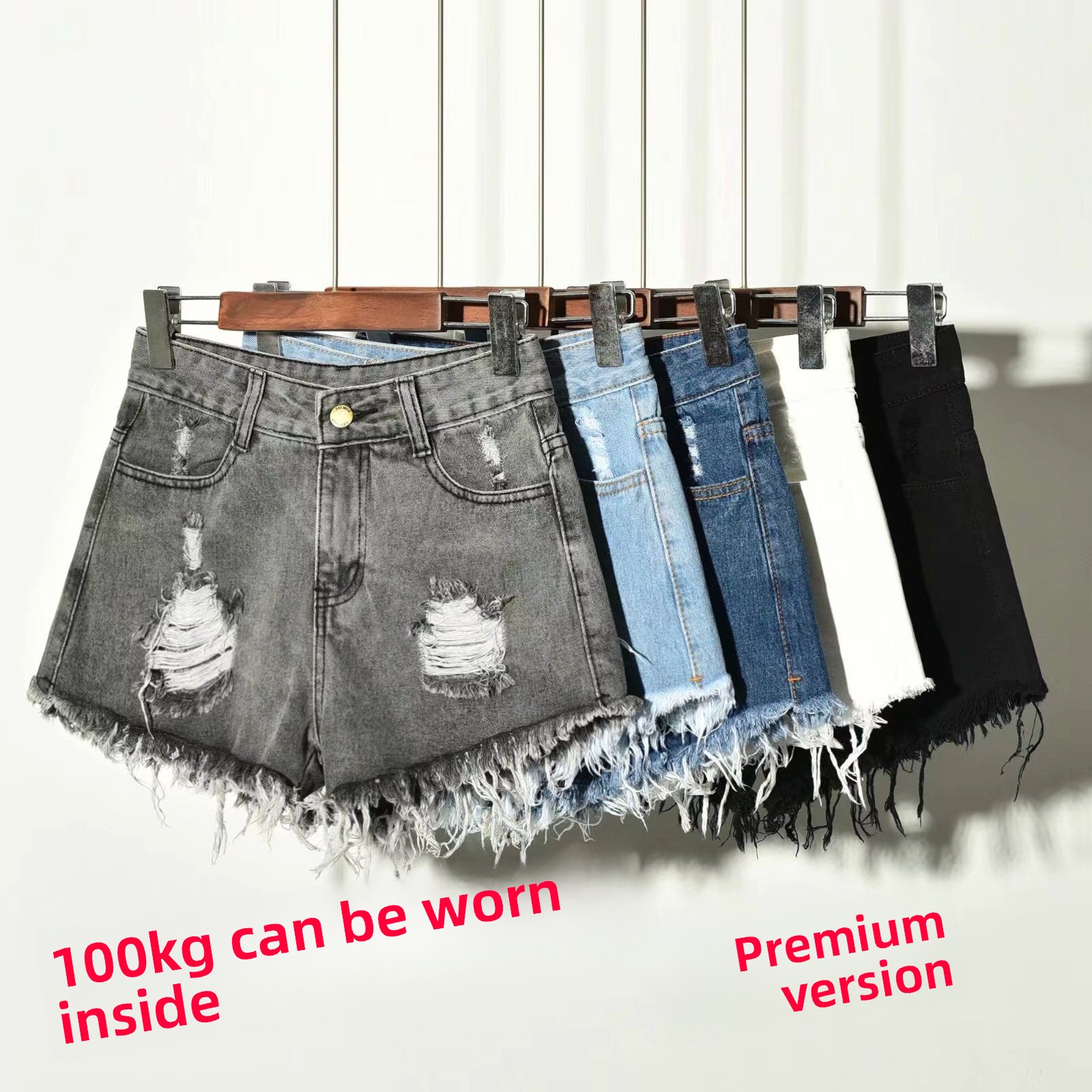 Shorts Denim Frayed - Damskie dżinsowe szorty z wysokim stanem,