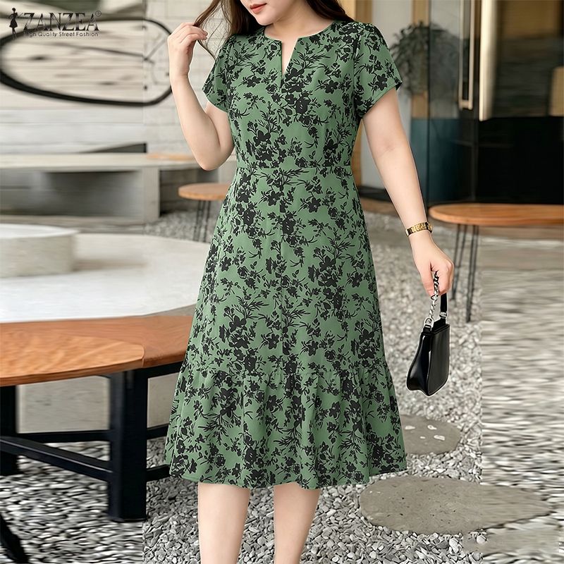 Midi Skirt Floral - ZANZEA Elegancka damska sukienka midi z