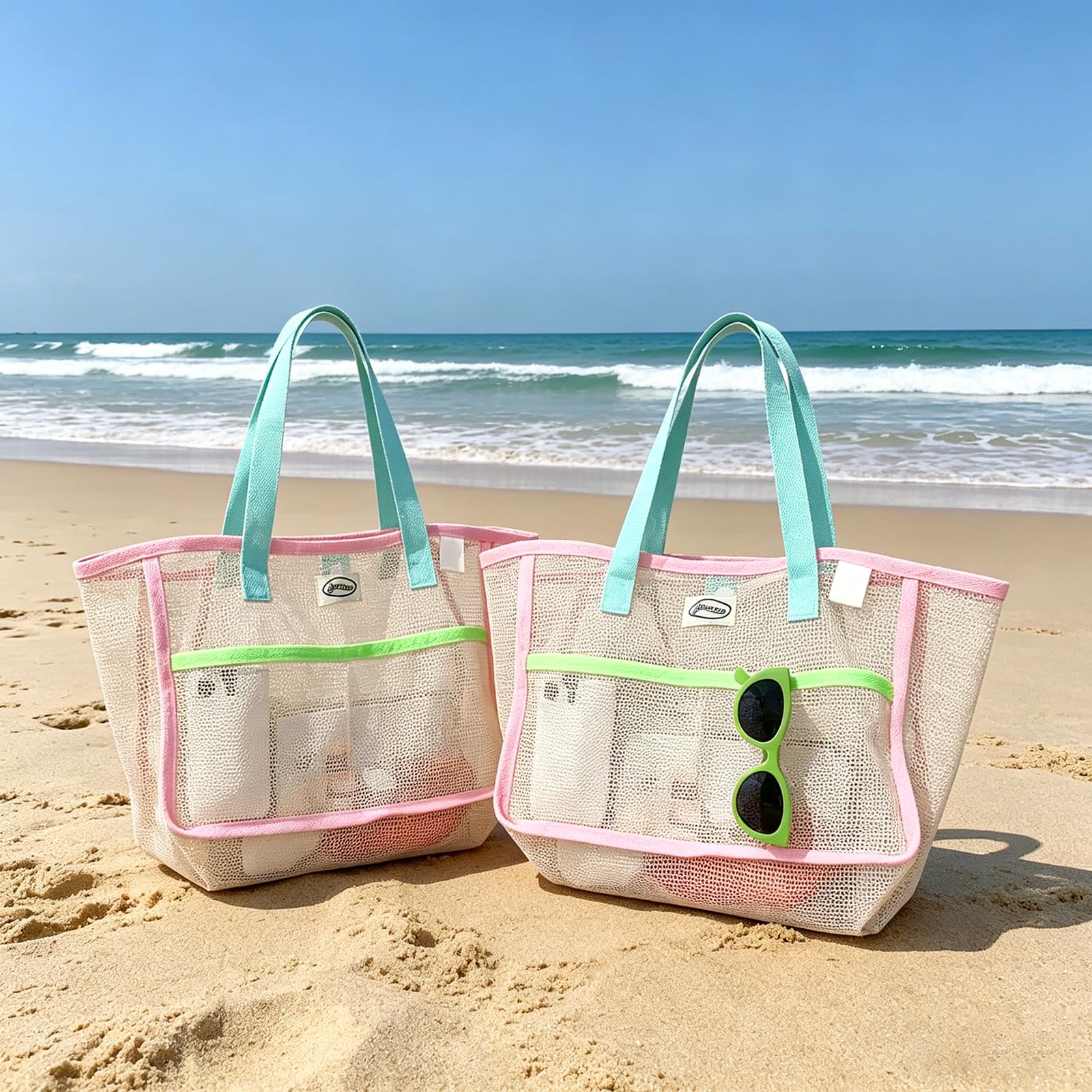 Tote Bag Beach - Torby plażowe damskie, kolorowe, składane, siatkowe