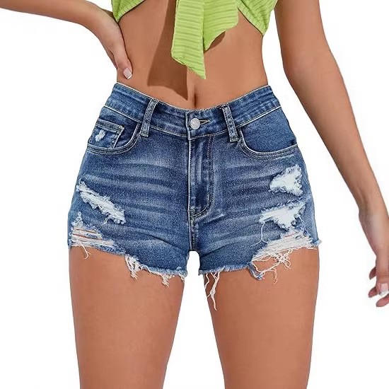 Damskie niebieskie jeansowe sz – Shorts Denim Frayed recenzja i cena